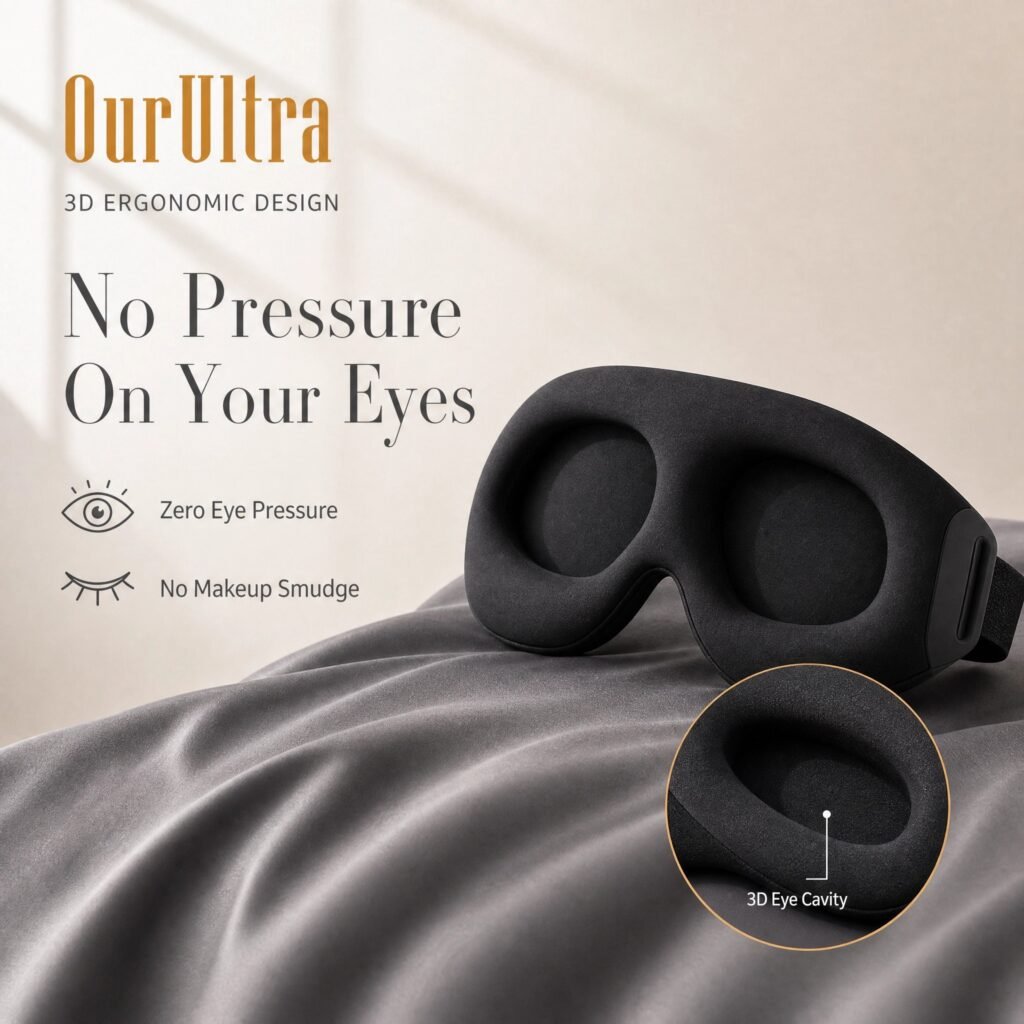 3D Contoured Sleep Eye Mask · 100% Blackout · Memory Foam Comfort