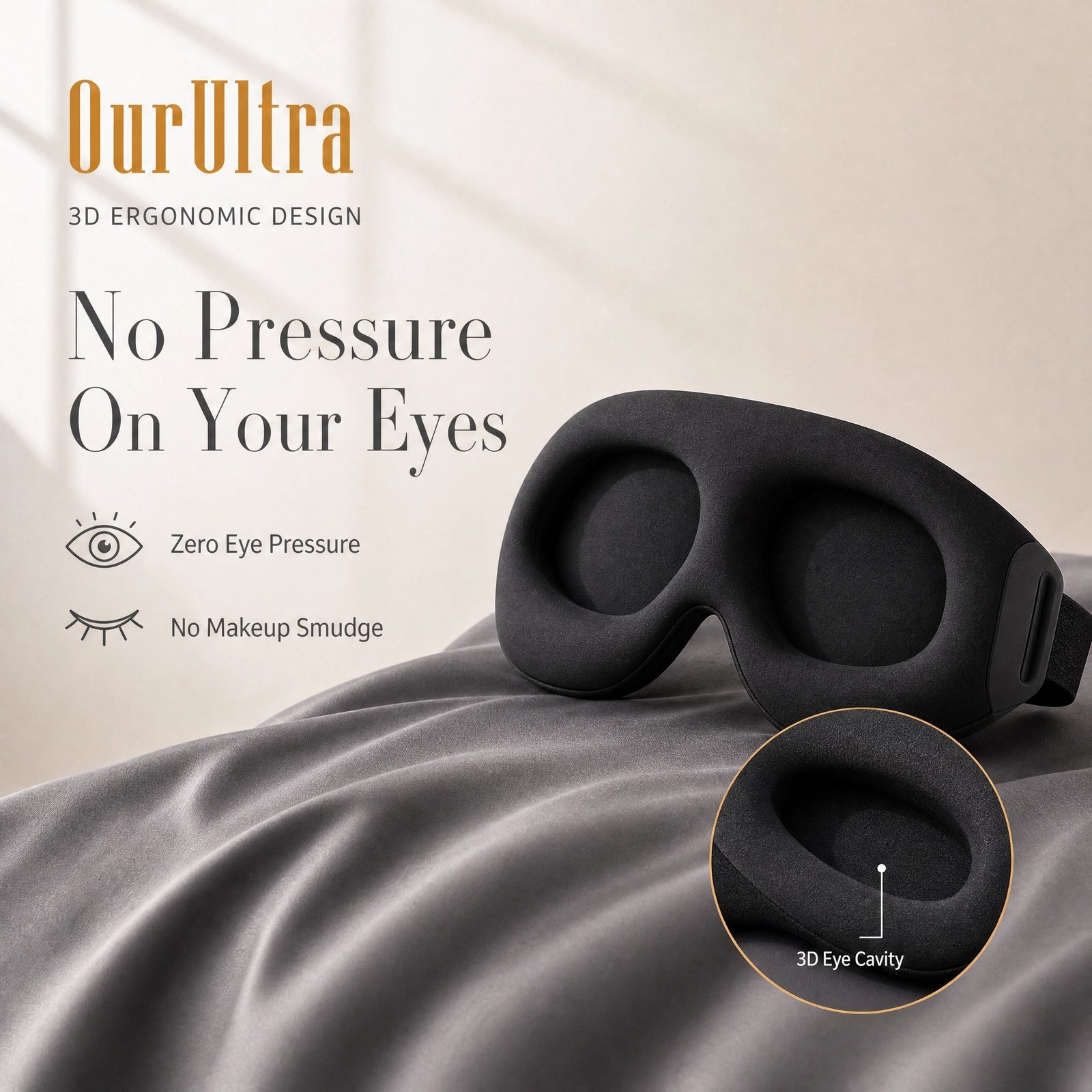 3D Contoured Sleep Eye Mask · 100% Blackout · Memory Foam Comfort