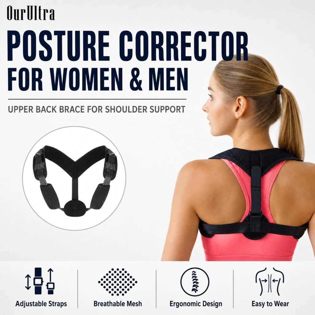 Posture Corrector for Women & Men · Ergonomic Back Support · Breathable & Discreet