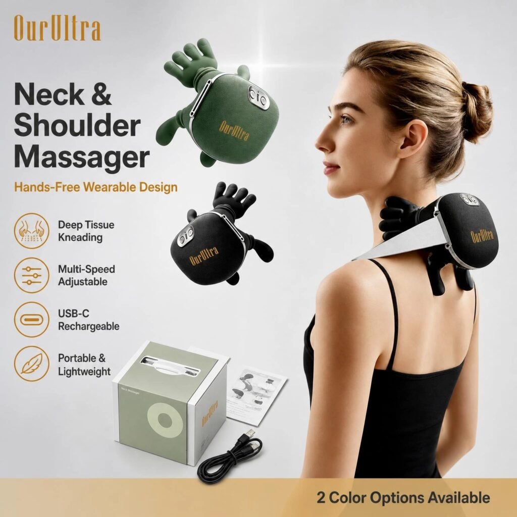 Neck & Shoulder Massager · Hands‑Free Wearable · Deep Tissue Kneading · USB‑C Rechargeable
