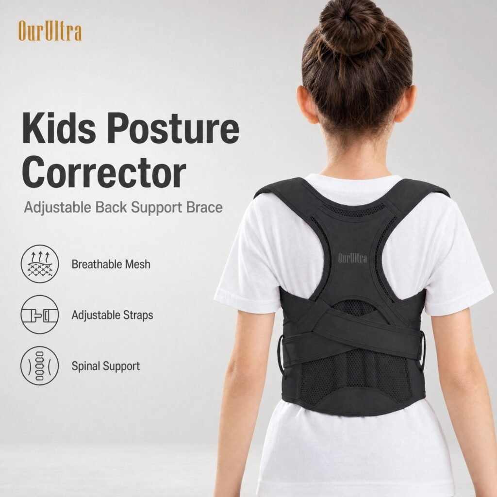Kids Posture Corrector · Adjustable Back Brace · Breathable Mesh · Spinal Support · For Children & Teens