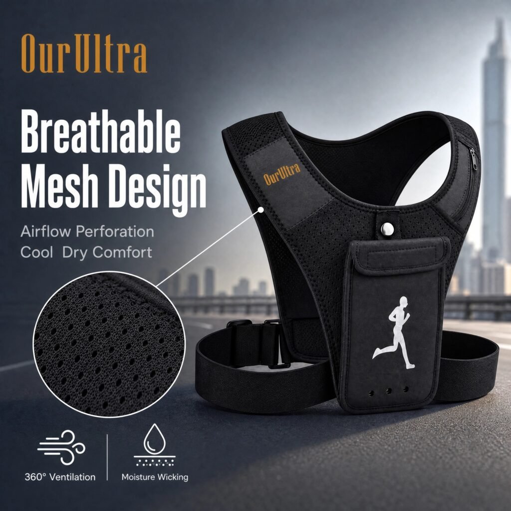 Posture Corrector Running Vest · Adjustable Back Support · Breathable Mesh · Phone Pocket · Reflective · Performance Fit