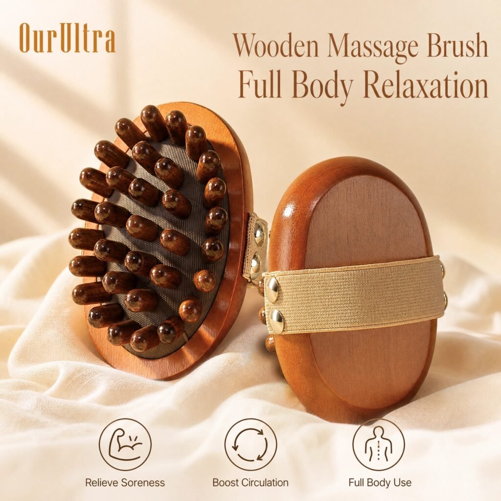 Wooden Massage Brush · Relieve Muscle Soreness · Promote Circulation · Full Body · Comfortable Grip