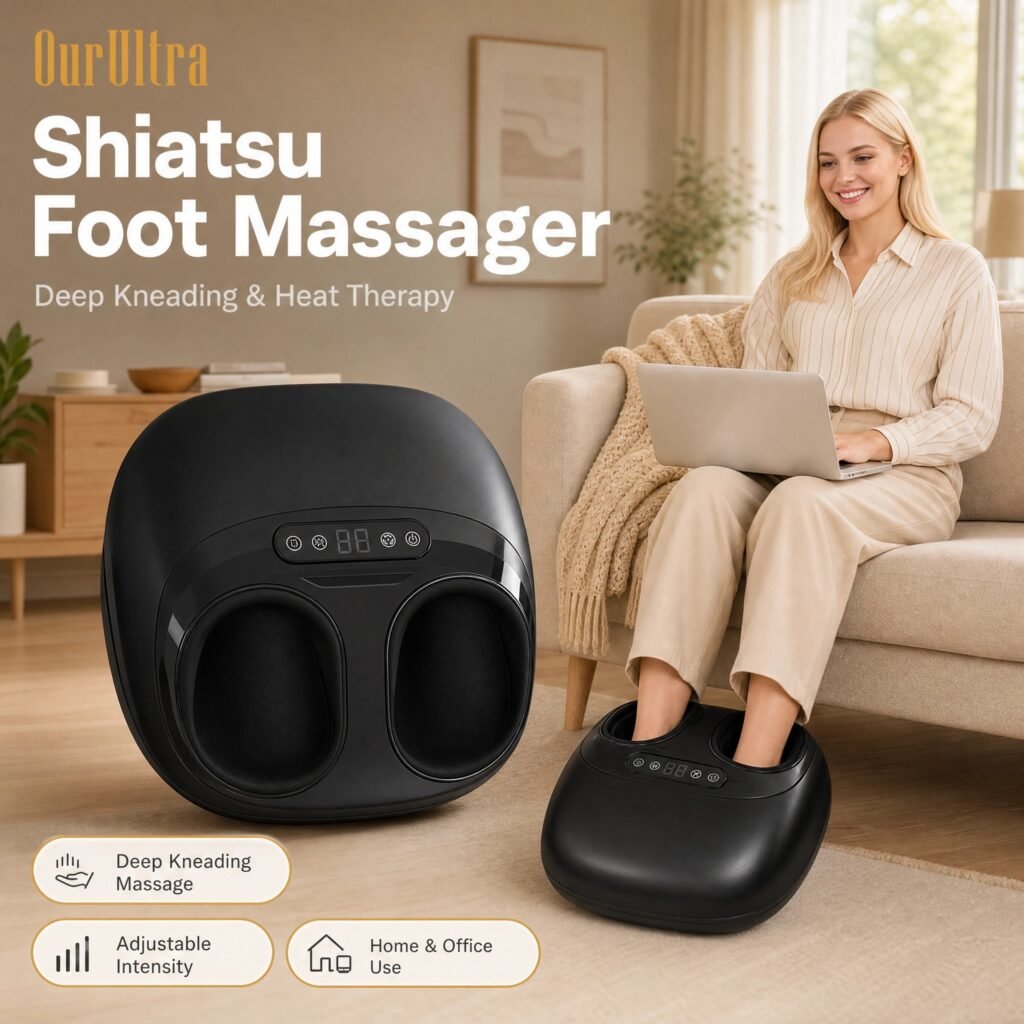 Shiatsu Foot Massager · Deep Kneading · Heat Therapy · Adjustable Intensity · Home & Office Relaxation