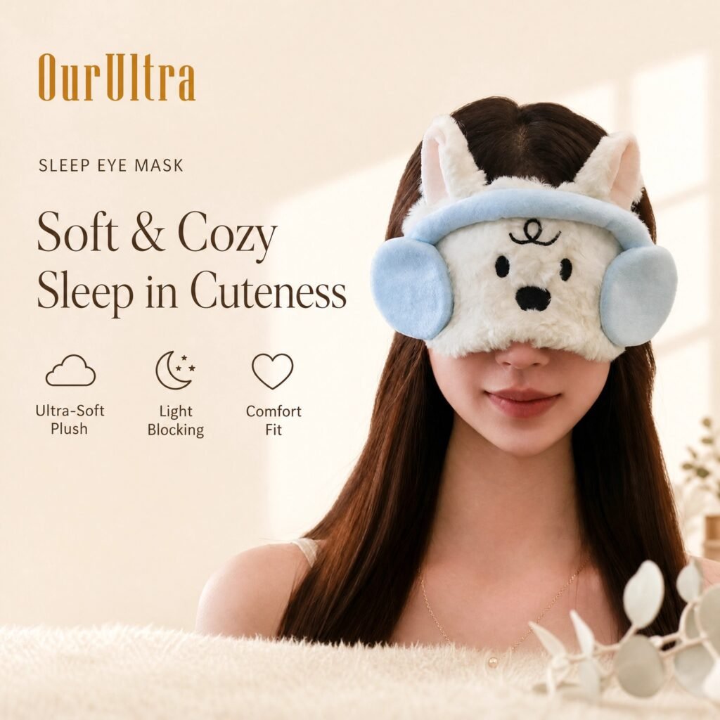 Cartoon Dog Plush Sleep Eye Mask · Soft 3D Ears · Light Blocking · Comfortable Strap · Travel & Nap