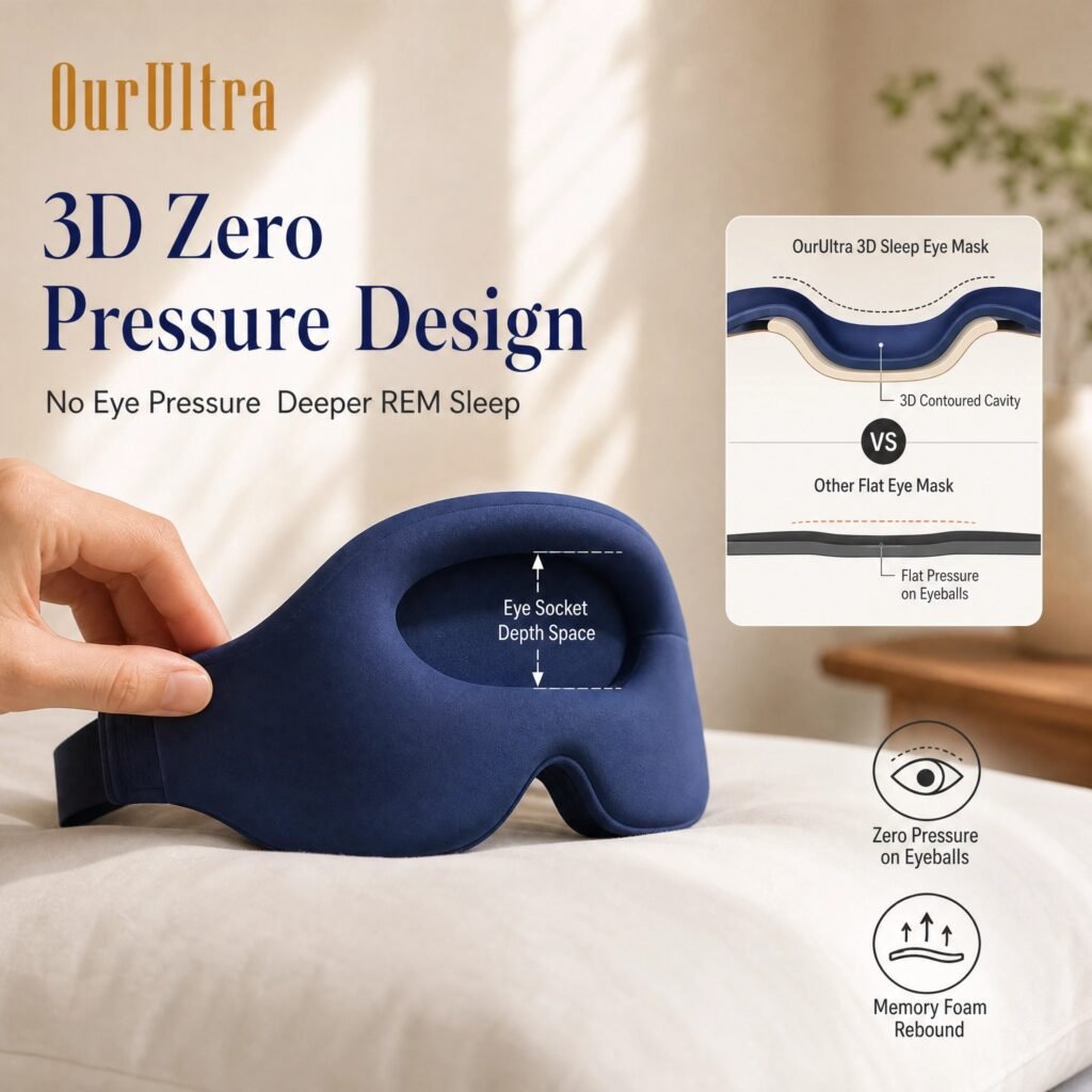 3D Contoured Sleep Eye Mask · Total Blackout · Lightweight · Pressure‑Free · Soft Smooth Fabric