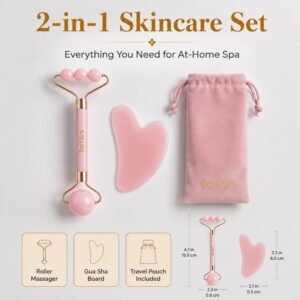 Rose Quartz Roller & Gua Sha Set · 2-in-1 Facial Sculpting Tool · Lifting & Contouring