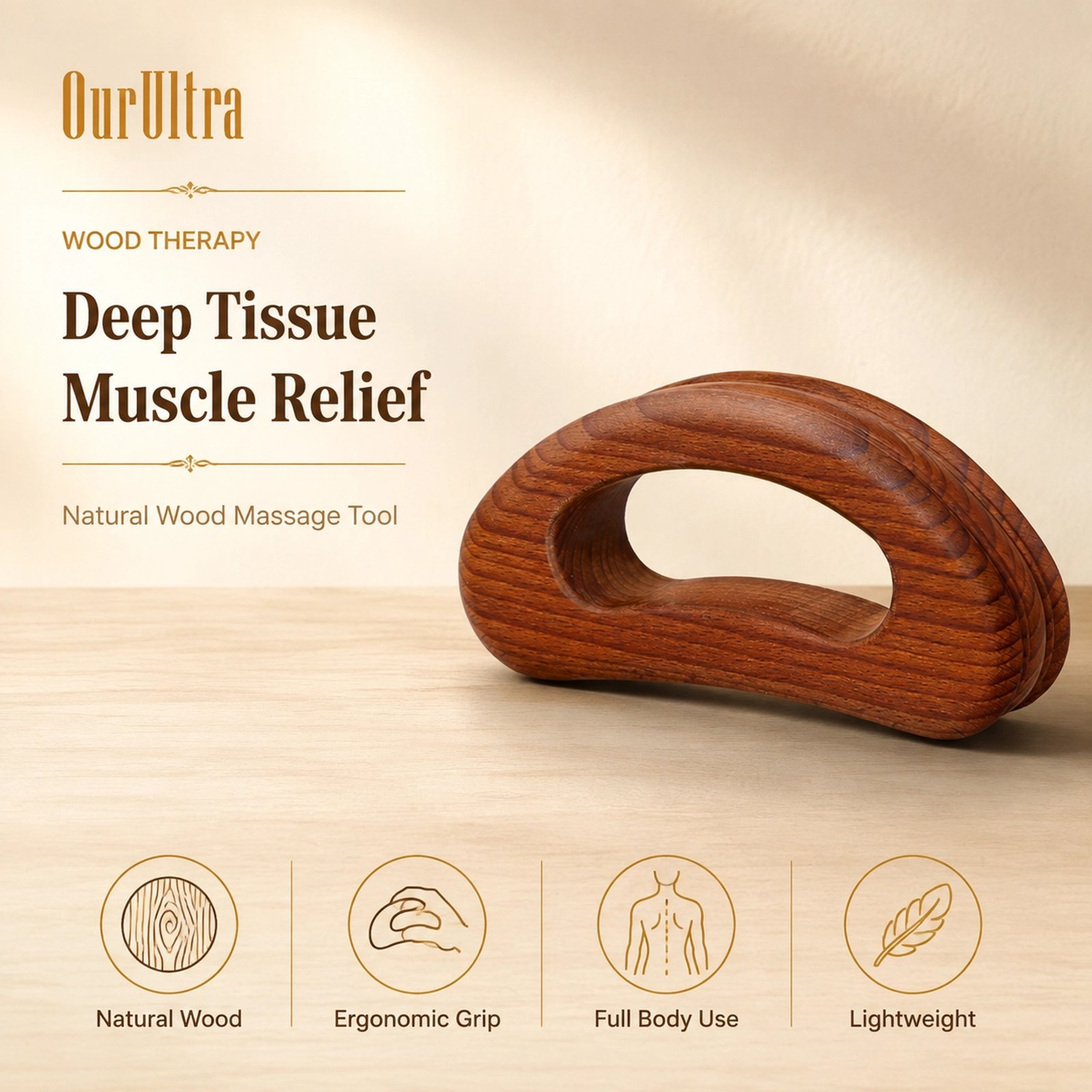 Wood Therapy Massage Tool · Natural Wood · Full‑Body Muscle Relief