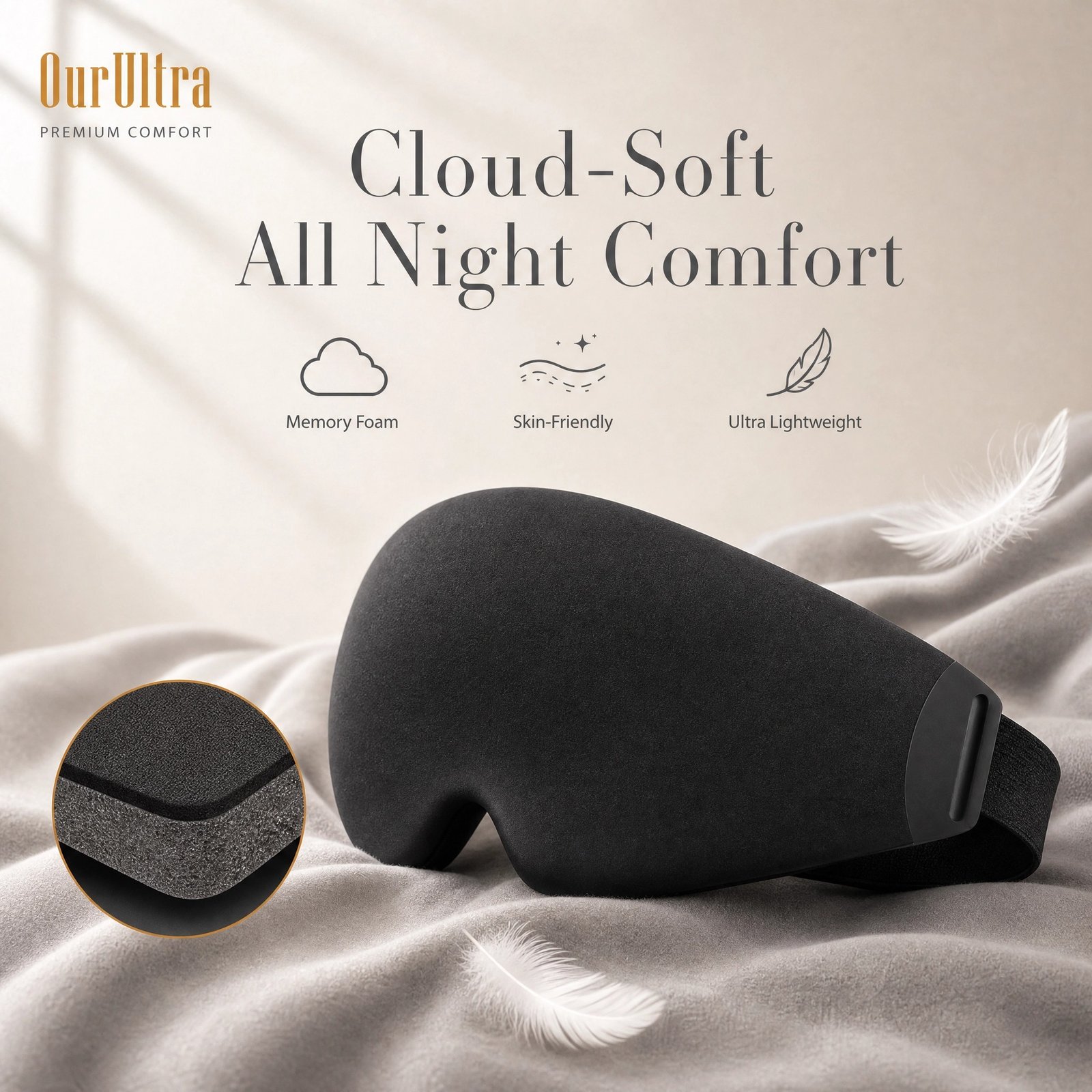 3D Contoured Sleep Eye Mask · 100% Blackout · Memory Foam Comfort - Image 2