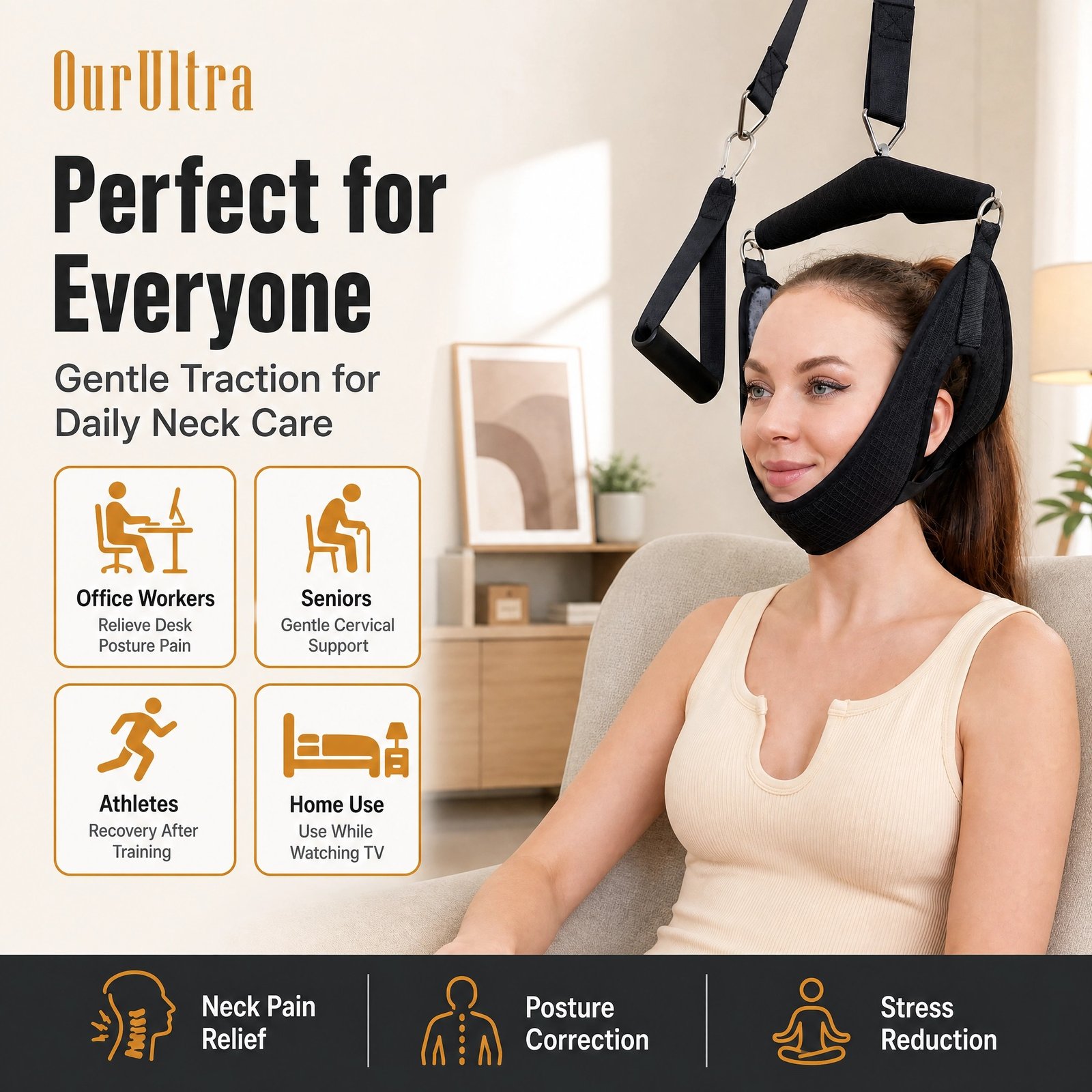 Neck Cervical Traction Device · Over‑Door Stretcher · Adjustable Length · Soft Padded Support · Pain Relief - Image 2