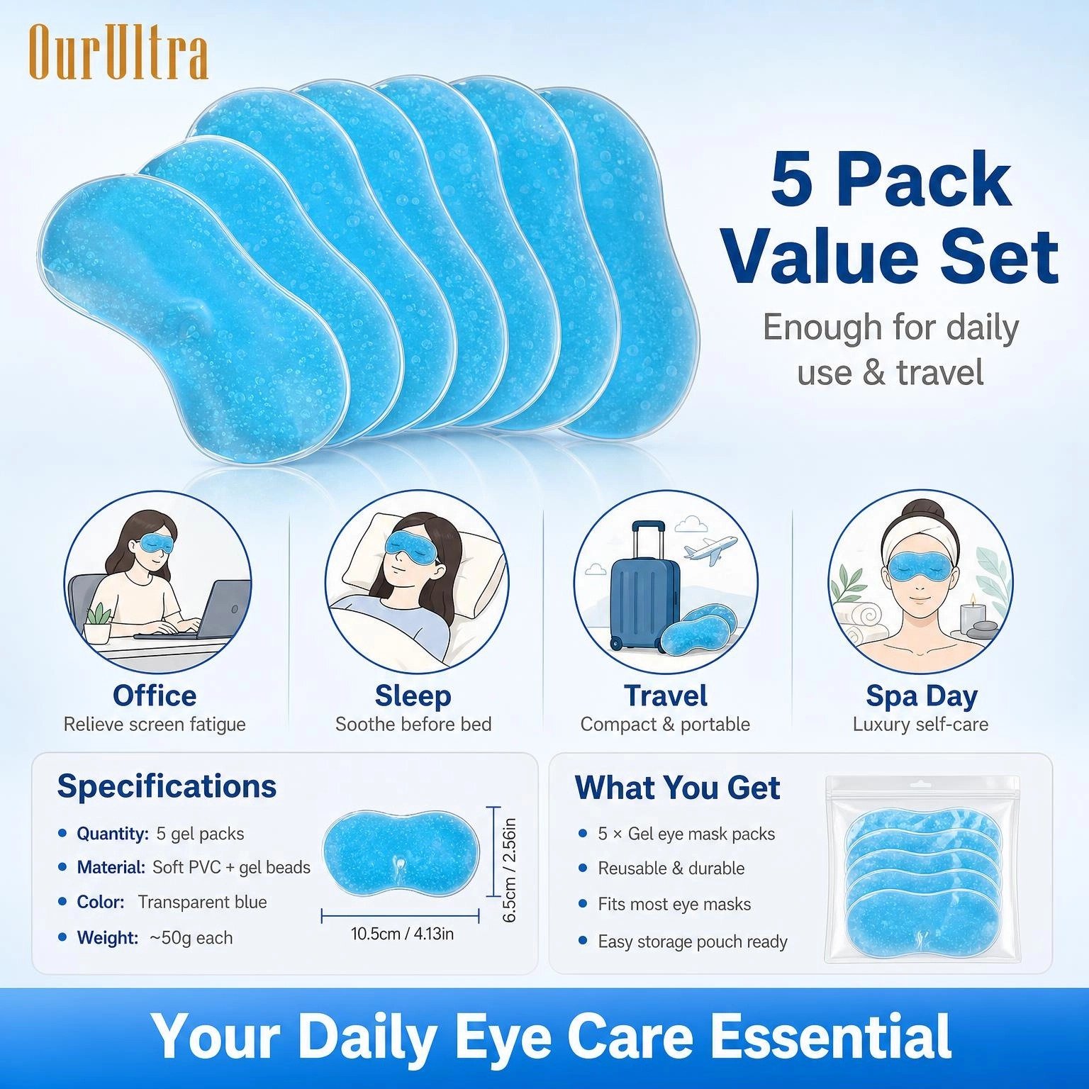 Reusable Gel Eye Mask Ice Packs · Hot & Cold Dual Therapy · Soothing Contoured Relief - Image 2