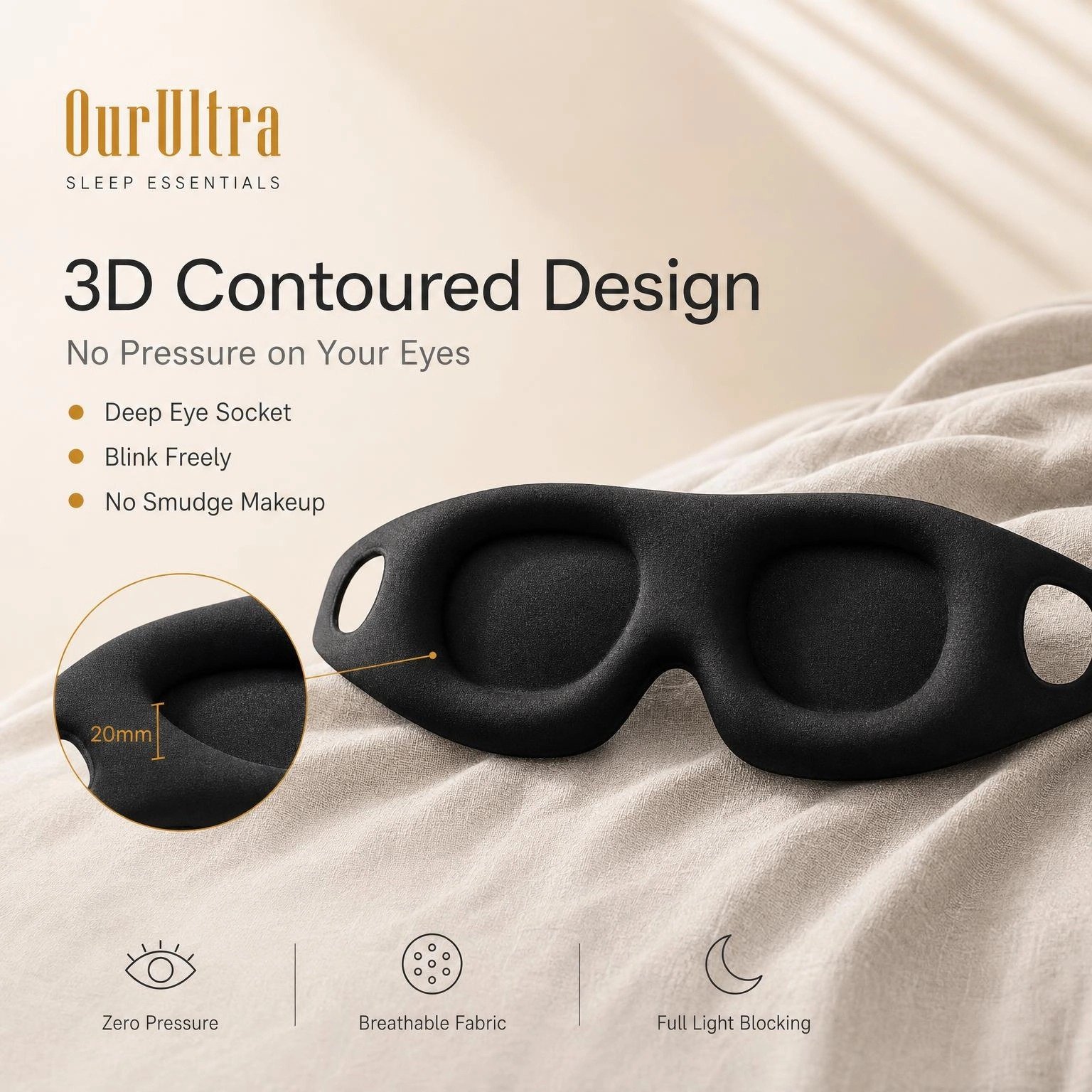 3D Contoured Sleep Eye Mask · Zero-Pressure Comfort · Total Blackout for Deep Rest - Image 2