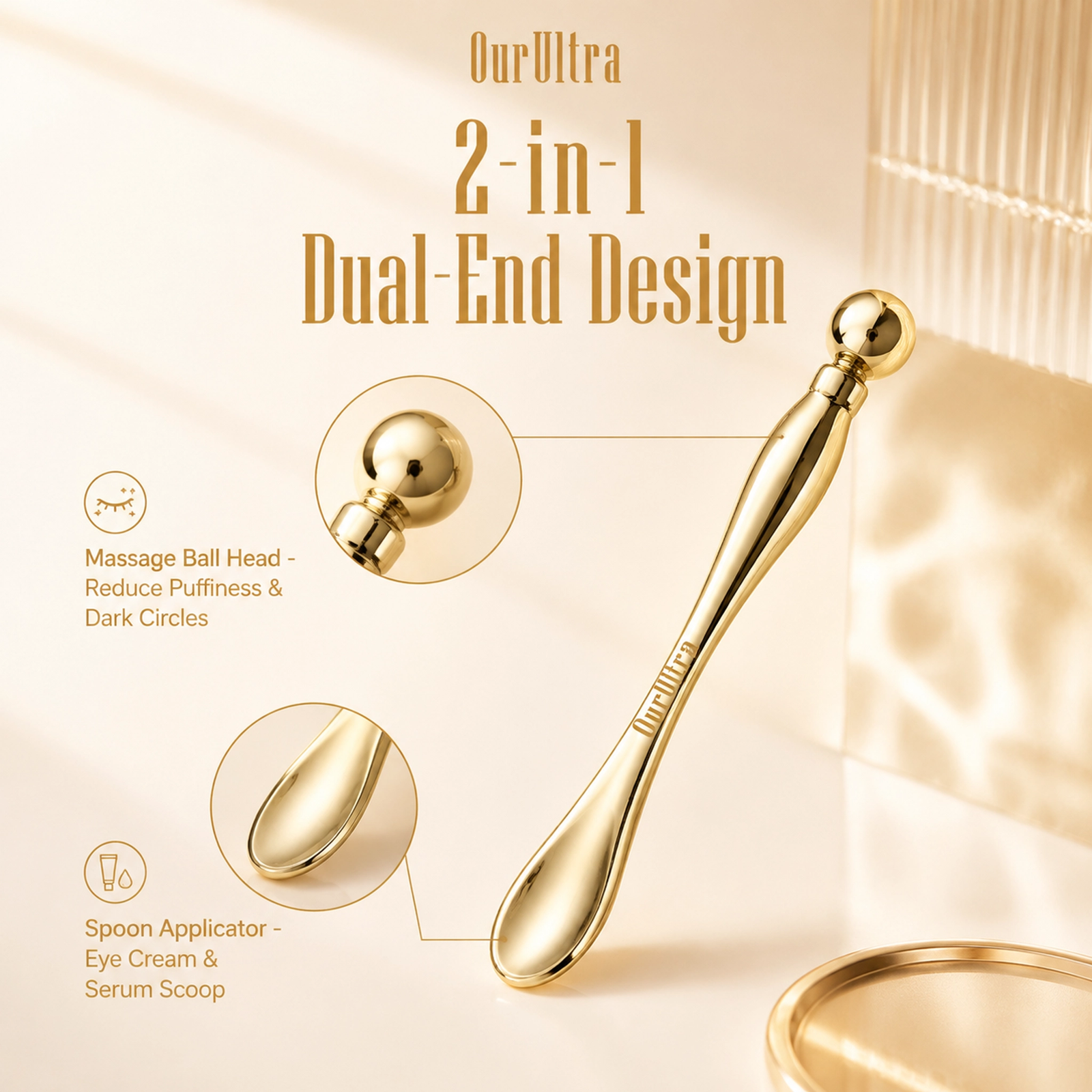 Metal Eye Massage Wand Set · 2-in-1 Cooling Applicator · Premium Zinc Alloy - Image 2