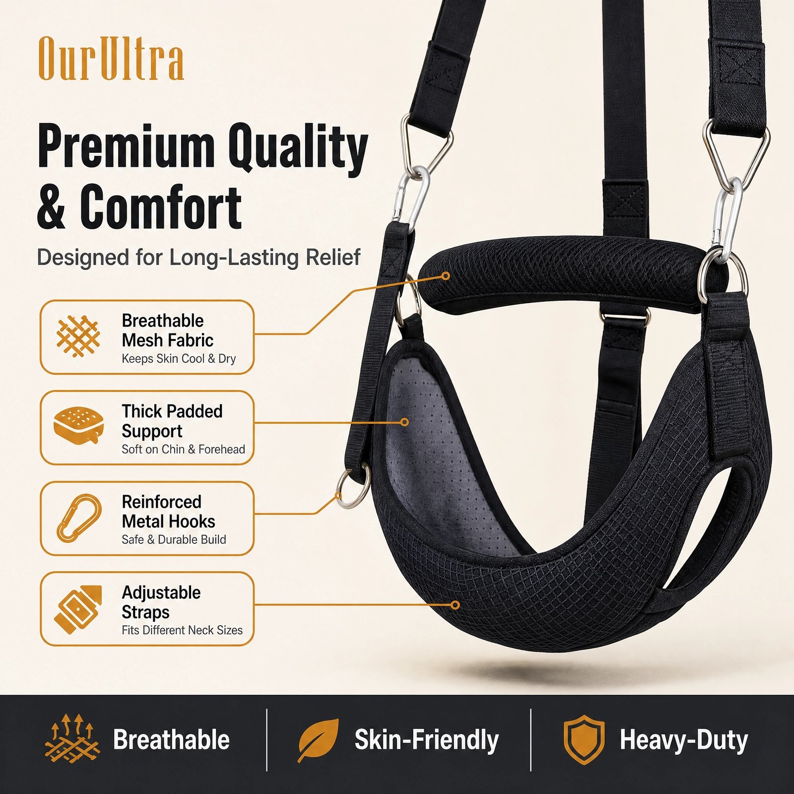 Neck Cervical Traction Device · Over‑Door Stretcher · Adjustable Length · Soft Padded Support · Pain Relief - Image 3
