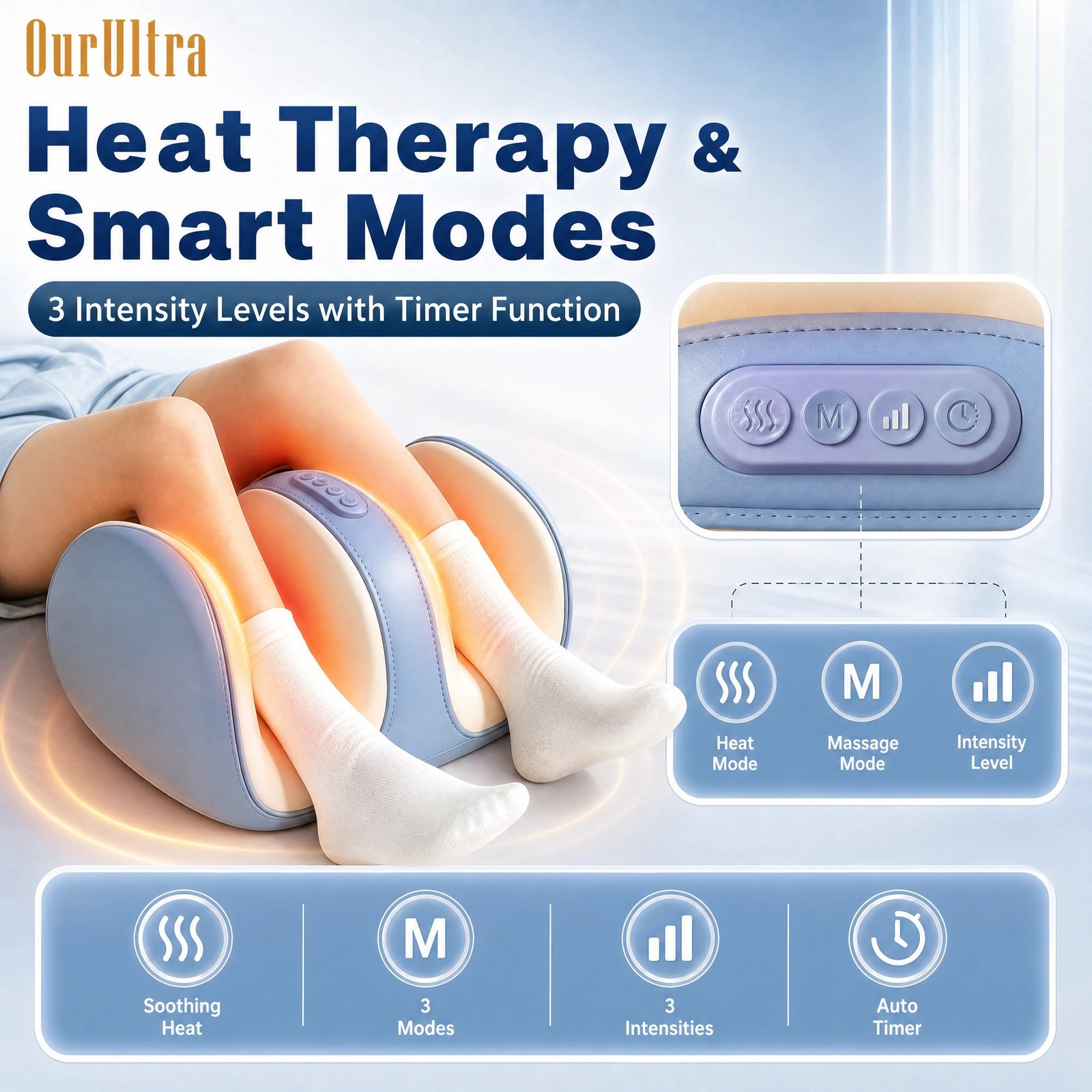 Foot & Leg Massager with Heat · 10D Biomimetic Nodes · Upgraded Motor · 3‑in‑1 · 3 Modes & 3 Intensities · Smart Timer - Image 3