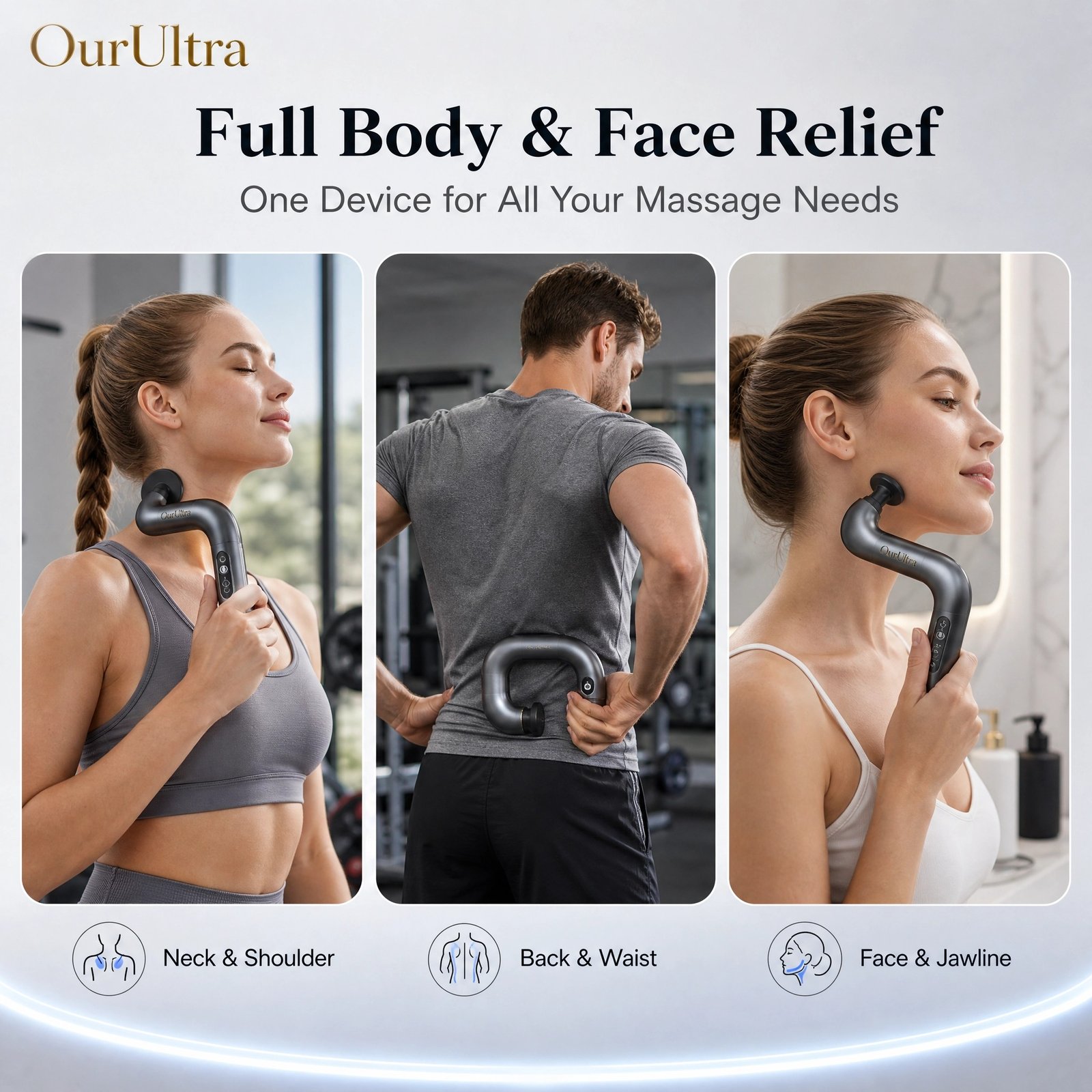 U‑Shaped Massage Gun · 9 Modes & 9 Speeds · High‑Power Motor · 5 Heads · Full Body & Face · CE FCC ROHS - Image 3