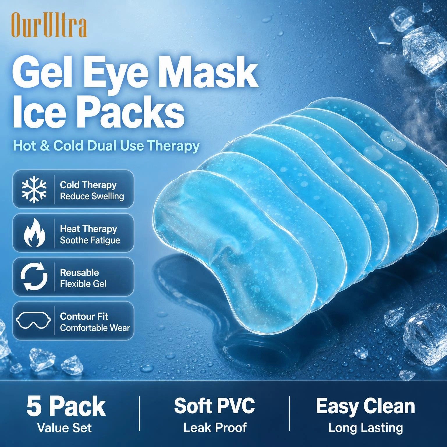 Reusable Gel Eye Mask Ice Packs · Hot & Cold Dual Therapy · Soothing Contoured Relief - Image 3