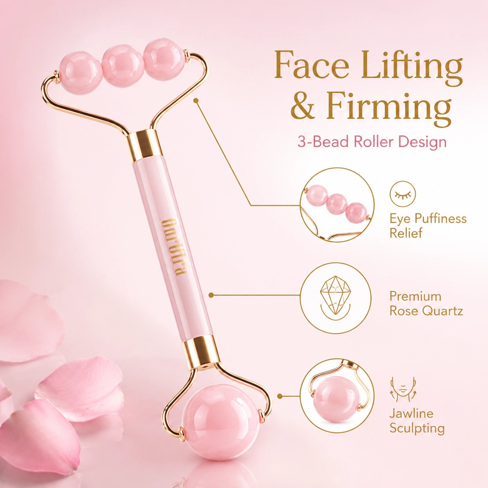Rose Quartz Roller & Gua Sha Set · 2-in-1 Facial Sculpting Tool · Lifting & Contouring - Image 3
