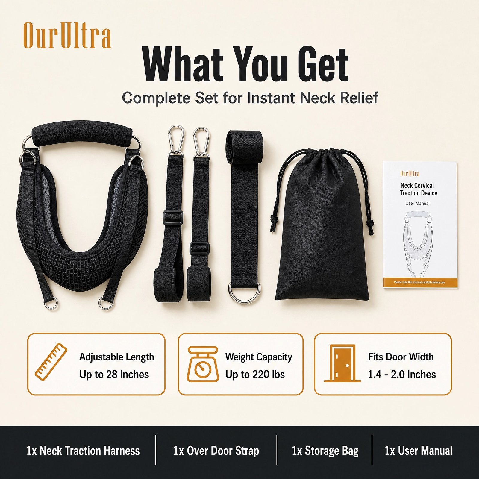 Neck Cervical Traction Device · Over‑Door Stretcher · Adjustable Length · Soft Padded Support · Pain Relief - Image 4