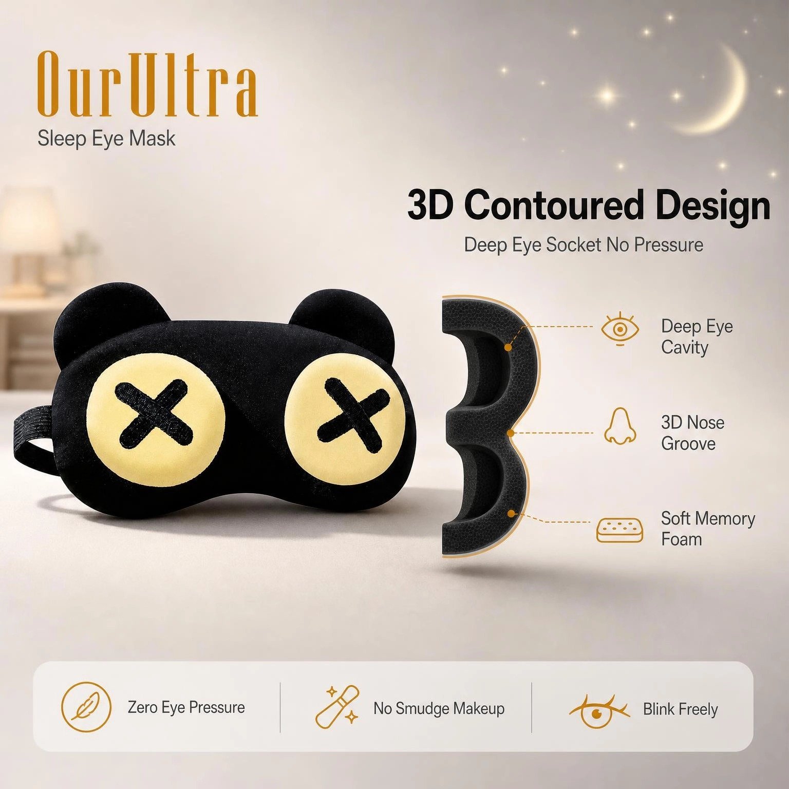 3D Contoured Black Bear Sleep Eye Mask · Zero-Pressure Comfort · Total Blackout - Image 4
