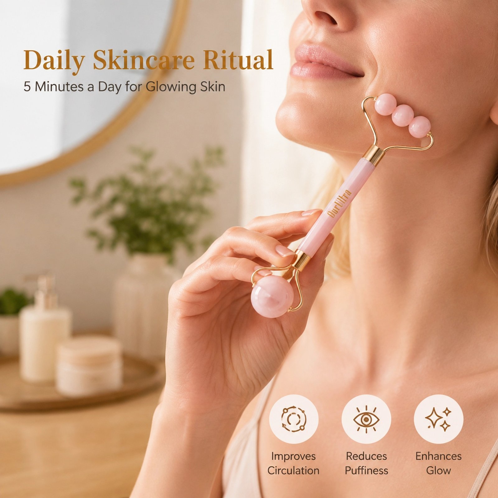 Rose Quartz Roller & Gua Sha Set · 2-in-1 Facial Sculpting Tool · Lifting & Contouring - Image 4
