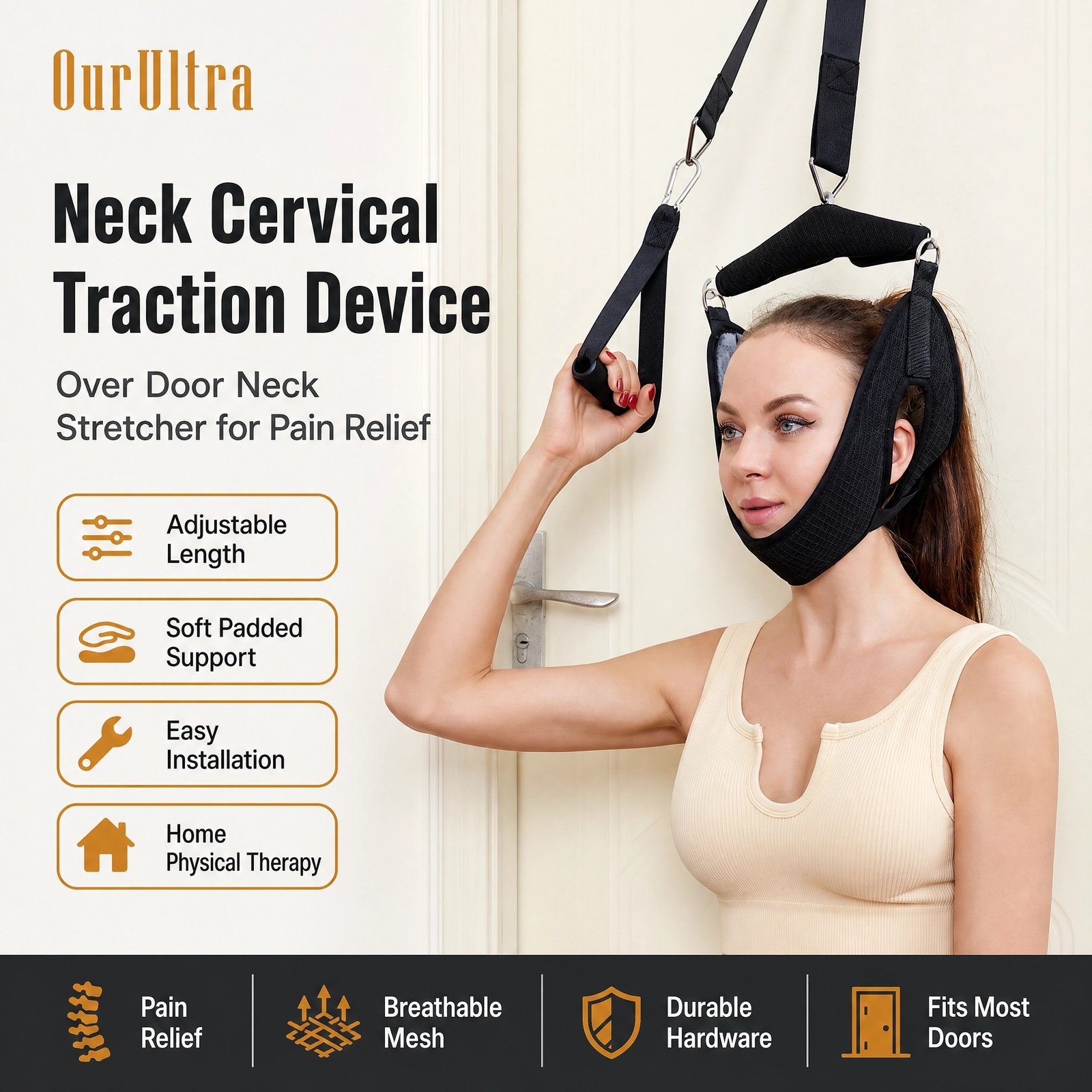 Neck Cervical Traction Device · Over‑Door Stretcher · Adjustable Length · Soft Padded Support · Pain Relief - Image 5