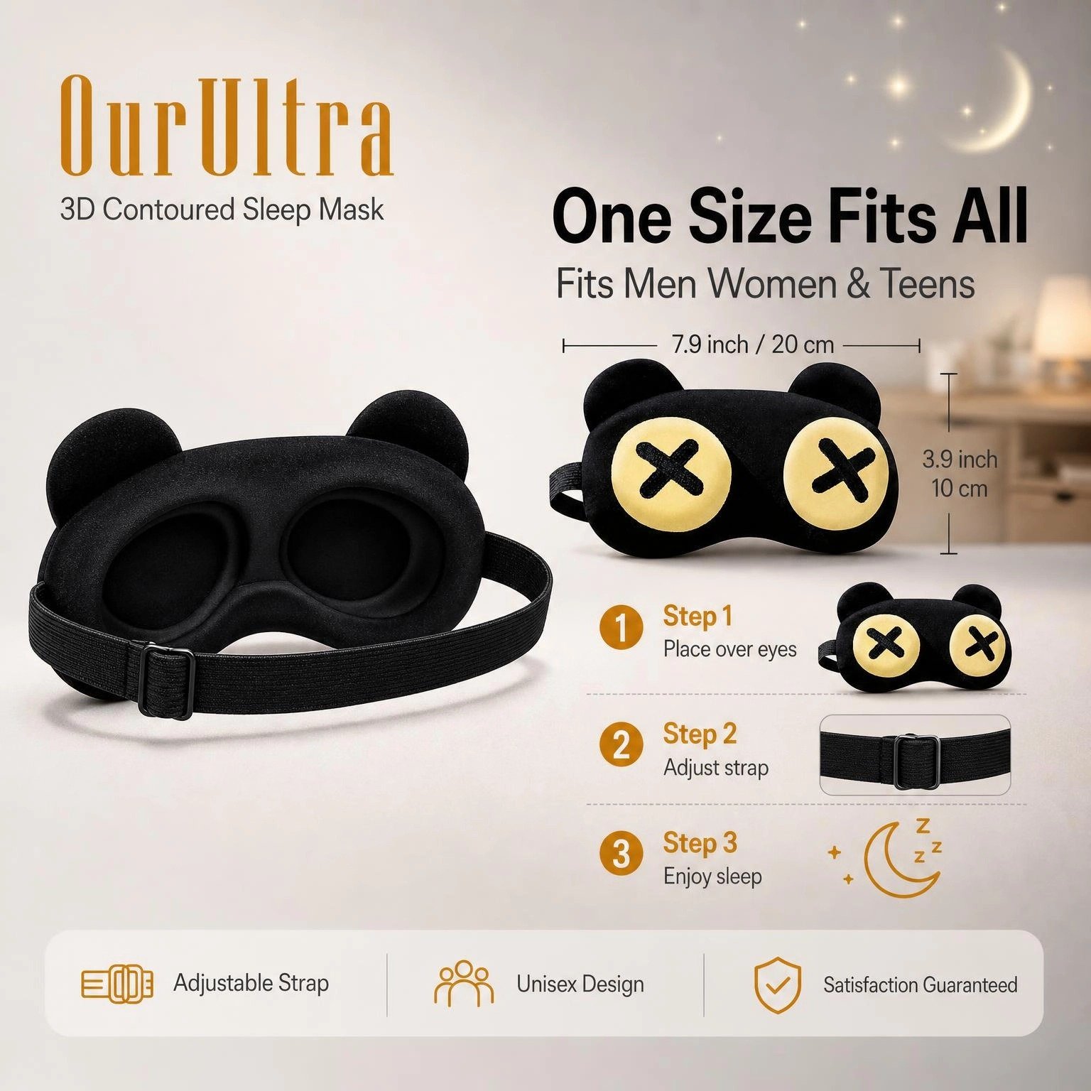 3D Contoured Black Bear Sleep Eye Mask · Zero-Pressure Comfort · Total Blackout - Image 5